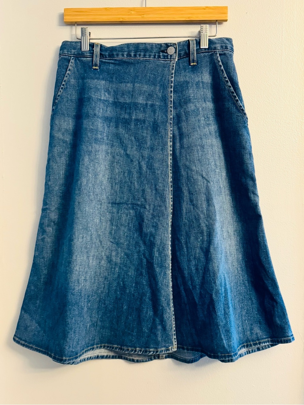 Anthropology AMO Marie Wrap Denim Skirt Wistful Medium Wash NWOT A-Line Size S